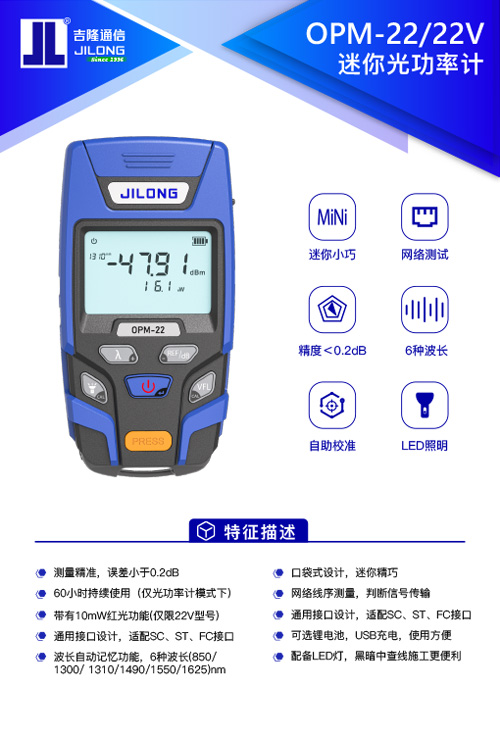 Minimedidor de potencia óptica OPM-22/22V